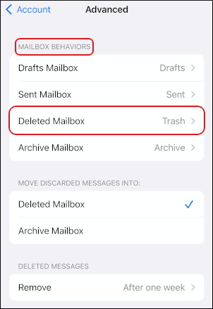 iOS - Mail - Accounts - IMAP - Deleted Mailbox