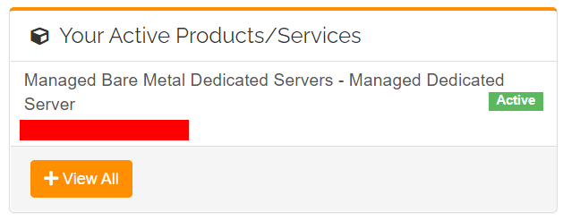 Managed Bare Metal Dedicated Servers Active Product within Customer Portal
